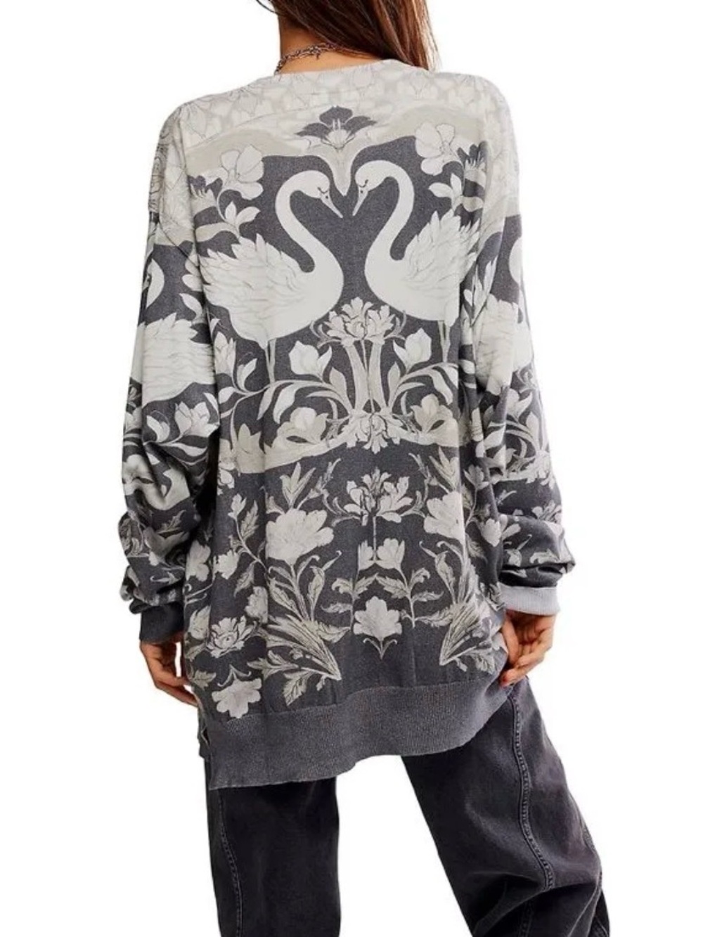Free People RETAIL $198 WTF Nouvelle Printed Crew Neck Long Sleeve Sweater L - Picture 3 of 4